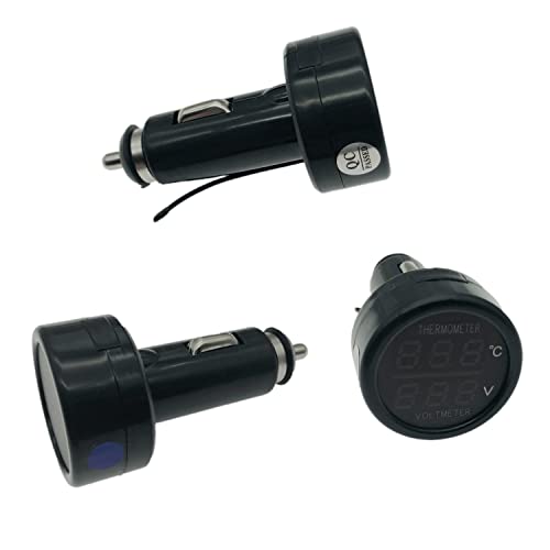 JZK® 2 en 1 voltímetro + termómetro digital batería voltaje temperatura medidor monitor indicador con doble pantalla LED para moto coche auto camioneta, DC 12V 24V