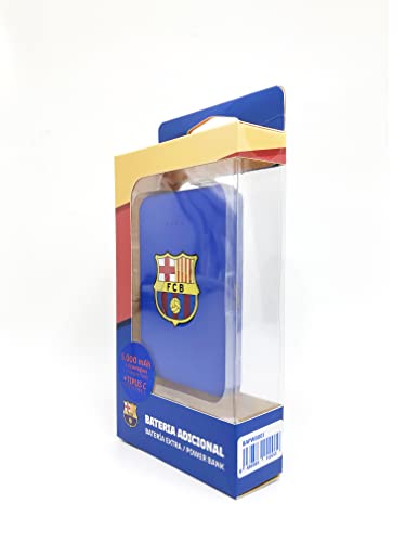 Power Bank- Bateria Externa para móvil. Producto Oficial FC Barcelona 5.000 mAh. Entrada Tipo C y micro USB. Salida USB. Tamaño pequeño y ligero.