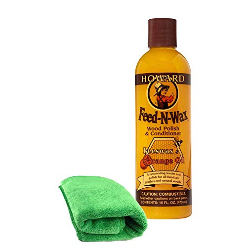 Feed N Wax - Esmalte de madera y acondicionador de cera de abeja de 473 ml, cera de carnaúba y aceite de naranja en un paquete con paño de microfibra profesional (2 unidades)