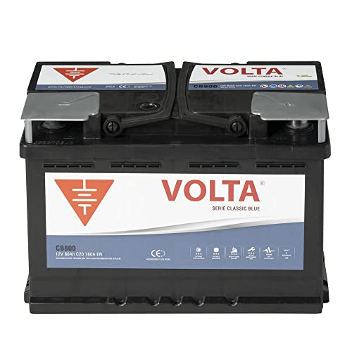 Volta baterías Bateria de Coche Classic Blue 80Ah 760A para Automóvil de turismo - Borne +Dcha - Medidas Largo 278 x Ancho 175 x Alto 190 mm con 2 años de Garantía - Fabricación Europea.