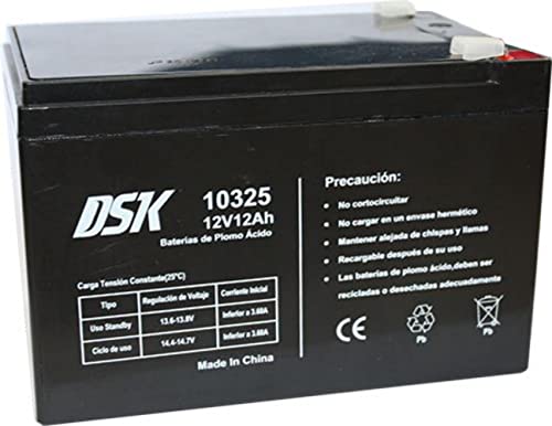 DSK Batería de plomo-ácido de 12 V y 12 Ah, ideal para alarmas domésticas, juguetes eléctricos, vallas, básculas, negra 10325
