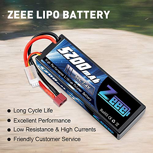 Zeee 2S Lipo - Batería para coche RC Evader BX (7,4 V, 50 C, 5200 mAh, con conector Deans T, para RC Evader BX, coche, camión, truggy RC Hobby-1 paquete)